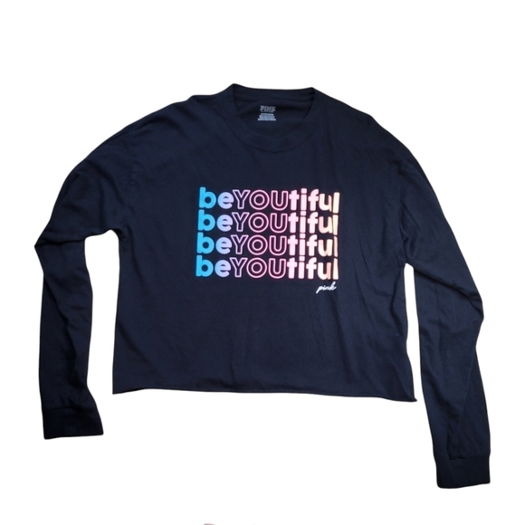 VS PINK BE-YOU-TIFUL GIRLFRIEND CROPPED CUT OFF TEE - Picture 3 of 8